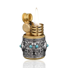 Vintage Kerosene Lighter for Men, Refillable Metal Antique Pocket Lighter with Soft Flame for Camping and Gifts