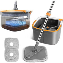 Spin Mop and Bucket Set with Clean Dirty Water Separation, 360 SelfWringing Microfiber Flat Mop for Home Cleaning