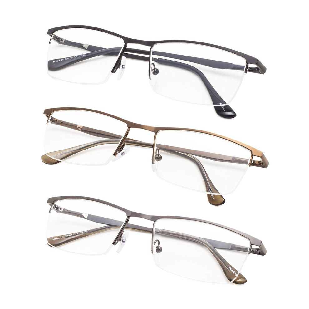 Half Rim Reading Glasses 3 Pack +1.25 Lightweight Flexible Spring Hinges for Men and Women