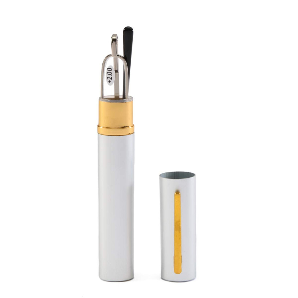 Silver Ultra Slim Compact Reading Glasses 3.5 Diopter With Pen Clip Tube Case Scratchresistant Lenses