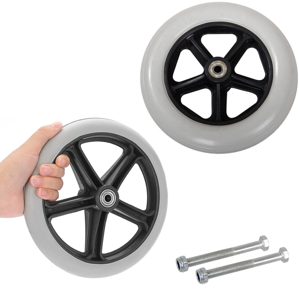 Gray 8 Inch Wheelchair Front Caster Wheel Replacement, Punctureproof Solid Tire, Nonslip Finish