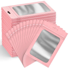 300 Pack 4x6 Pink Mylar Bags with Clear Window, Resealable Smell Proof Food Storage for Cookies