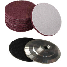 5 Inch Drill Scrubbing Pads Set 320 Grit Scouring Pad Cleaning Kit with Aluminum Backing Plate for Wet or Dry Use