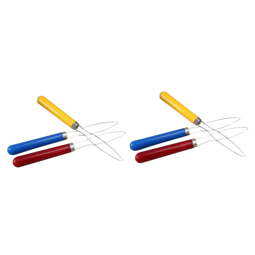 6pcs Stainless Steel Button Hook Tool with Ergonomic Wooden Grip for Easy OneHand Buttoning