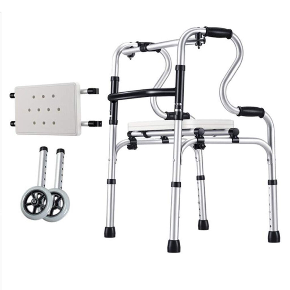 Foldable Walker with Wheels, Lightweight Aluminum Walking Frame for Seniors, Adjustable Height