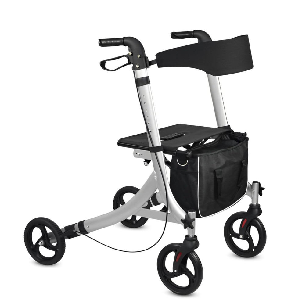 All Terrain Rollator Walker with Seat, Lightweight Folding Upright Walker for Seniors with Adjustable Armrest and 360 Swivel Wheels