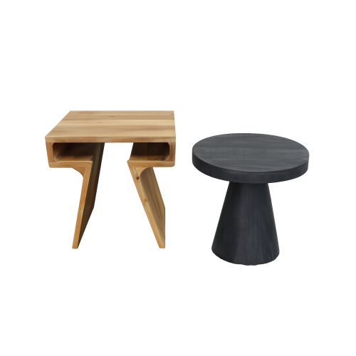 Mango Wood Side Tables Set of 2 | Square & Round Rustic Design