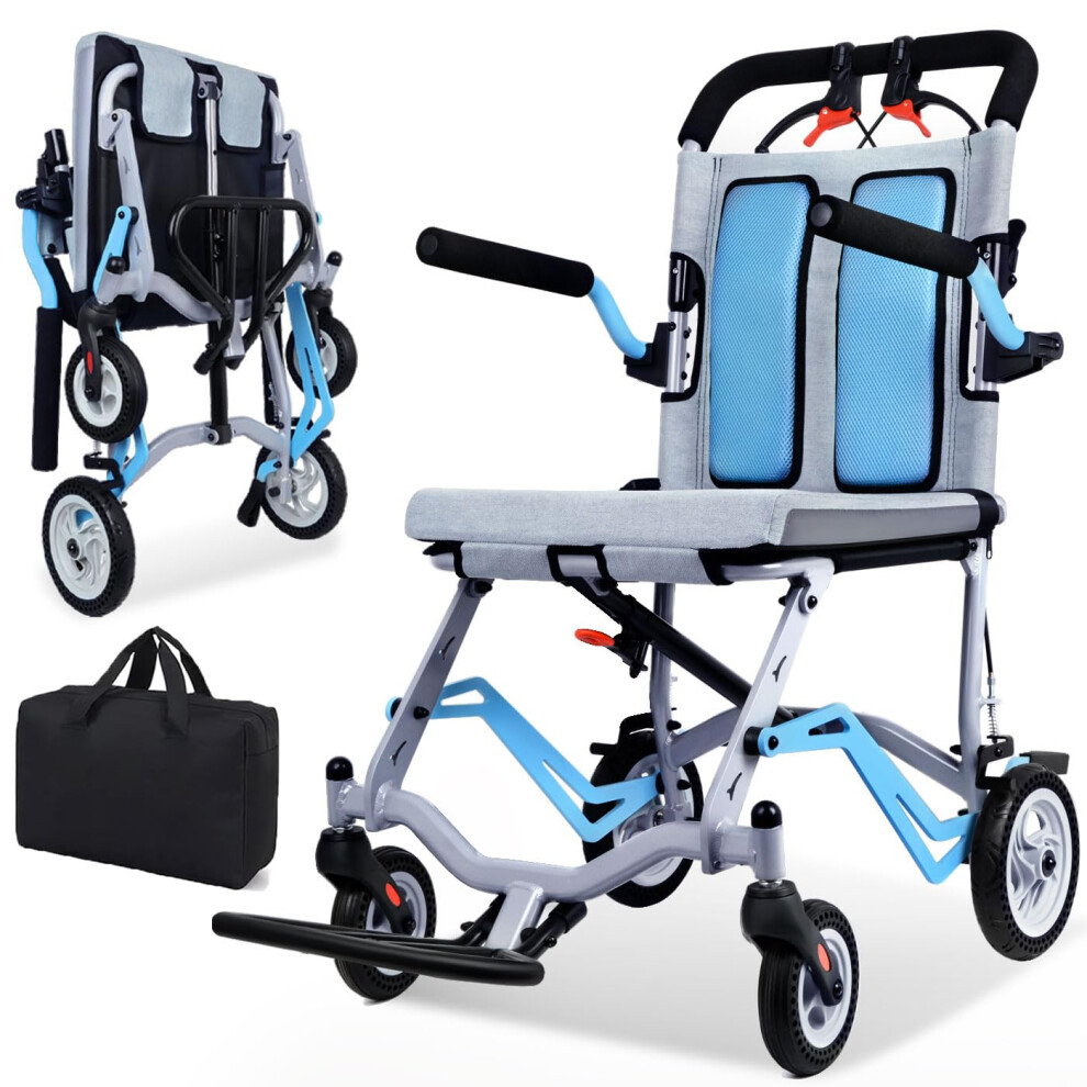 Ultra Lightweight Folding Wheelchair for Adults, Durable Alloy Frame with OneâKey Folding, Airline Approved Travel Chair for Seniors