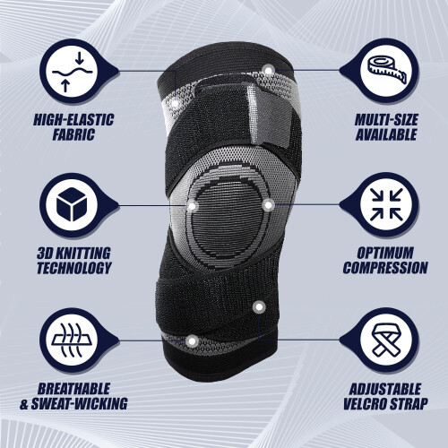 XL Grey Knee Compression Sleeve with Adjustable Strap for Pain Relief, Arthritis, Running 2