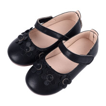 Black PU Leather Flower Girls Shoes Size 21-25