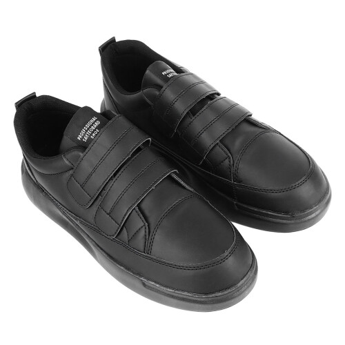 2-Strap Hook & Loop Men Black PU Leather Shoes 40
