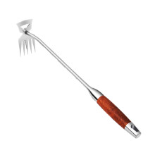 Weeding Tool for Dandelion and Thistle Removal, 5‑Prong Garden Weed Puller with Wooden Handle and Nonstick Manganese Steel Head
