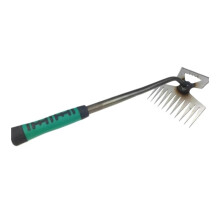 2 in 1 Garden Weeding Tool with 11 Tooth Root Removal Rake, Durable Manual Weed Puller for Loosening Soil