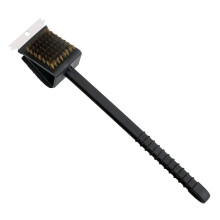 3 in 1 BBQ Grill Cleaning Brush with Copper Wire Bristles and Long Handle for Barbecue Grill and Oven, Black
