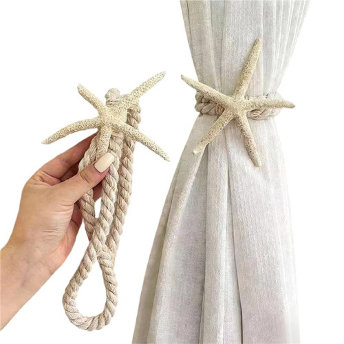 2-Pack Coastal Beach Theme Starfish Curtain Tiebacks, Nautical Rope Holdbacks for Home Decor