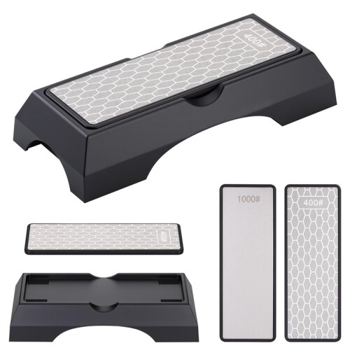 Dual-Grit Diamond Sharpening Stone, 400/1000 Grit with Non-Slip Base for Precision Blade Sharpening