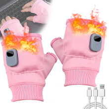 Rechargeable Heated Fingerless Gloves USBC Fast Heating 3s Soft Microfiber Hand Warmers for Work Outdoor Pink