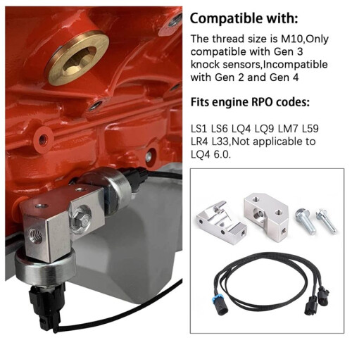 Knock Sensor Relocation Brackets with Extension Relocation Harness for  LS Gen 3 Engines LS1 LM7 LR4 LS6 L59 LQ9 2