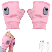 Rechargeable Heated Gloves with Digital Display, 3Temp Smart Heating, Fingerless for Outdoor Work, Cycling and Skiing (Pink)