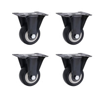 2.5 Inch Black Industrial Caster Wheels Set, Heavy Duty Polyurethane Swivel Casters with Brake, Double Bearing Design, Low Noise Operation