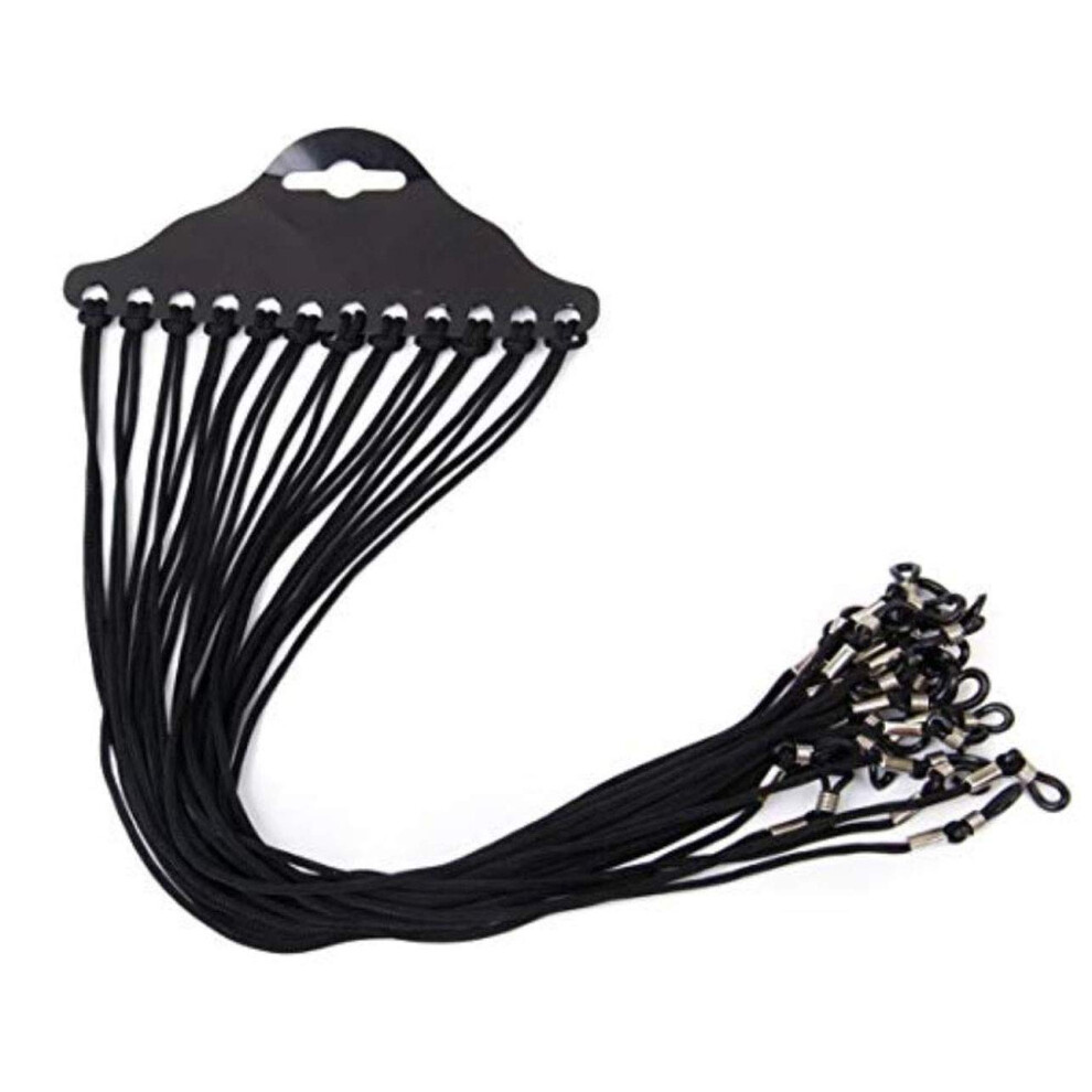 Black 12Pcs Nylon Braided Eyeglass Strap With Antislip Silicone Tips, Adjustable Glasses Retainer Cord