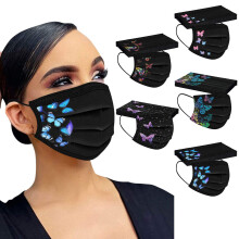 50 Pack Disposable Face Mask for Women Men, 3 Ply Breathable Floral Butterfly Design with Elastic Ear Loop