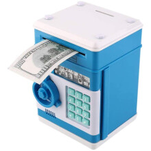 Blue and White Safe Box Piggy Bank for Kids, Durable Plastic Money Saving Box Gift 19.5x13x13.5CM