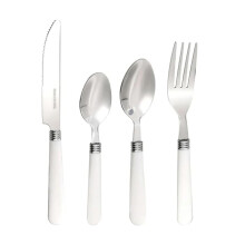 Stainless Steel Cutlery Set 4 Pcs with Plastic Handles, Reusable Travel Silverware Utensil Set
