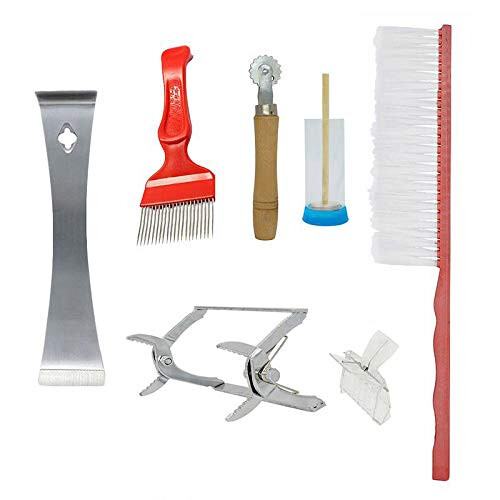 7 Piece Beekeeping Tools Set for Beginners, Complete Bee Equipment Kit with Hive Tool and Queen Catcher