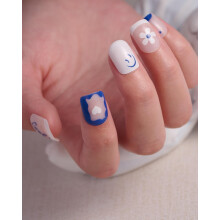 Square Press On Nails with Flower Design French Style Fake Nails Reusable Handmade Nail Kit 24PCS