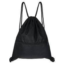 Waterproof Drawstring Backpack with Zipper Pocket Black Gym Bag for Men and Women Lightweight Sport Sackpack