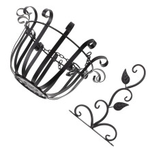 Wall Hanging Planter Metal Flower Basket with Shelf Black Indoor Outdoor Decorative Iron Plant Holder