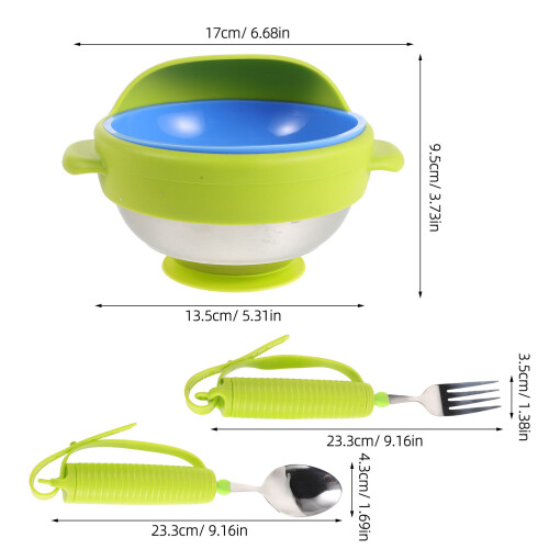 1Set Weighted Adaptive Utensils Set Green - Anti-Shake Spoon Fork Bowl 1