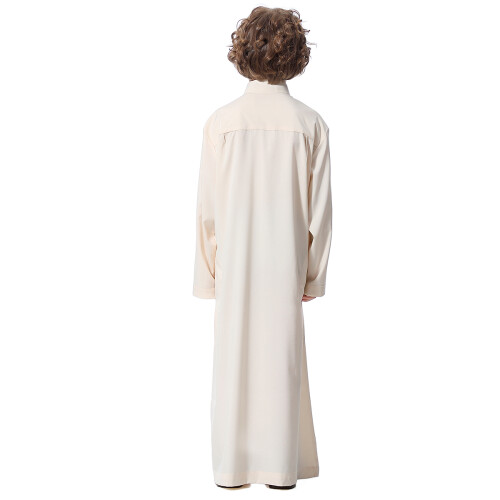 Beige Middle Eastern Long Gown Soft Breathable Men Robe for Boys 1