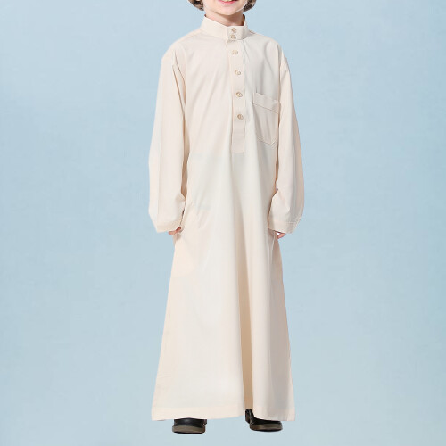 Beige Middle Eastern Long Gown Soft Breathable Men Robe for Boys 2