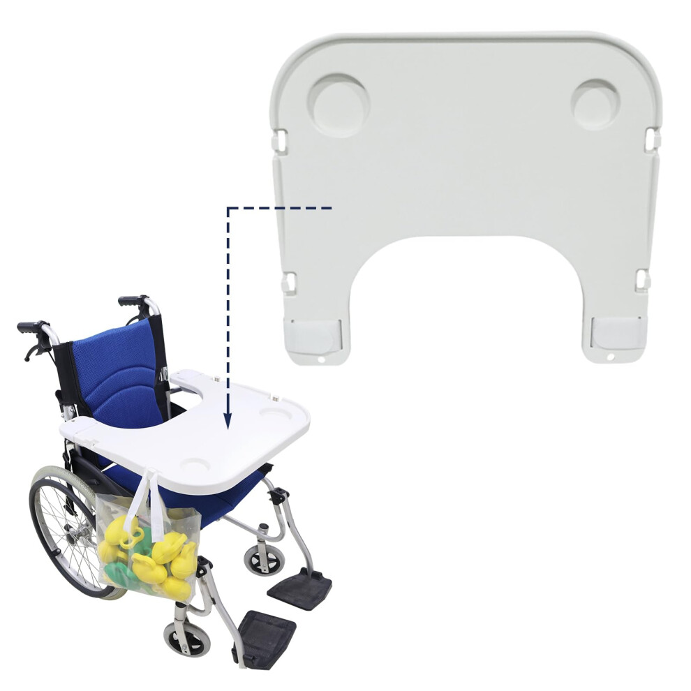 White Wheelchair Tray Table With Dual Cup Holders, Nonslip Raised Edge, Universal Detachable Accessory For Seniors And Adults (White)