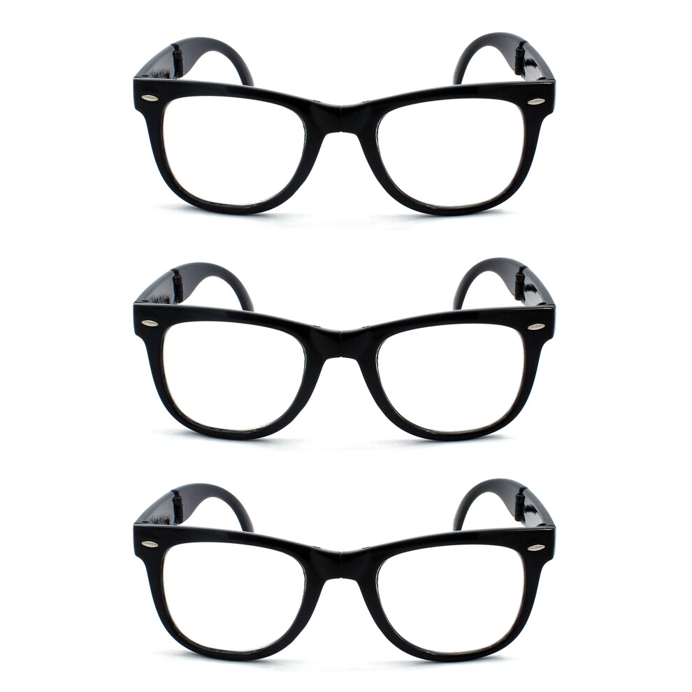Black 3 Pack Unisex Folding Reading Glasses 1.25X Magnification Compact Lightweight With Pouch