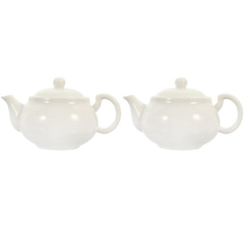 2Pcs Compact White Ceramic Teapots for Tea Making At Home