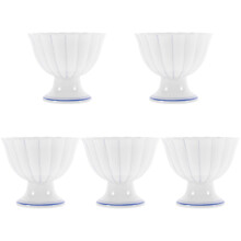 5Pcs White Ceramic Footed Bowls Multipurpose Ice Cream Serving Dishes