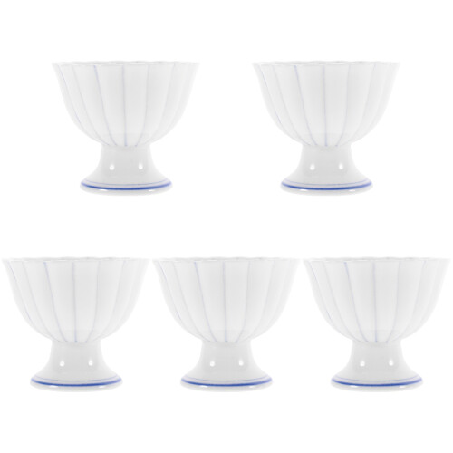 5Pcs White Ceramic Footed Bowls Multipurpose Ice Cream Serving Dishes