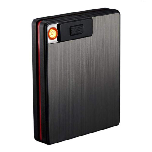 Rechargeable Cigarette Case with Electric Lighter, USB Power, Moistureproof Aluminum Shell, Black 2