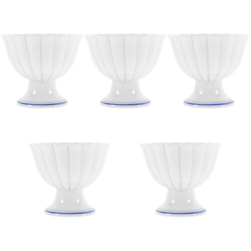 5Pcs White Ceramic Footed Bowls Multipurpose Ice Cream Serving Dishes 1