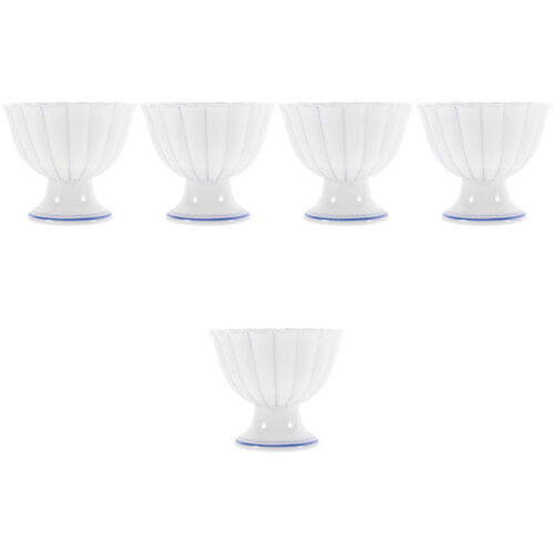 5Pcs White Ceramic Footed Bowls Multipurpose Ice Cream Serving Dishes 2