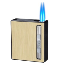 Dual Jet Flame Cigarette Case with Refillable Butane Lighter, Windproof 2 in 1 Metal Holder, 20 Capacity