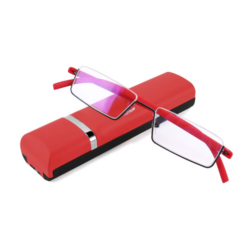 Blue Light Blocking Reading Glasses 2.5x Half Frame TR90 Lightweight Red Unisex Readers with Case 2
