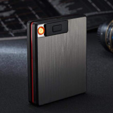 Rechargeable Cigarette Case with Electric Lighter, USB Power, Moistureproof Aluminum Shell, Black