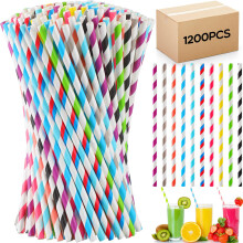 1200 Pack Colored Paper Straws Bulk Biodegradable Striped Drinking Straws for Party Juice Cocktail
