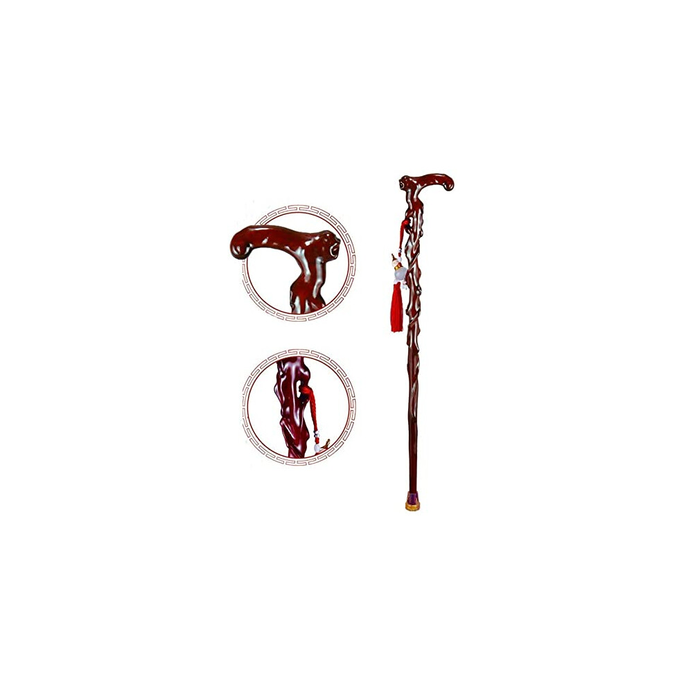 Wooden Walking Cane for Seniors, Handcrafted Solid Wood Walking Stick with Ergonomic Grip and Non Slip Rubber Tip
