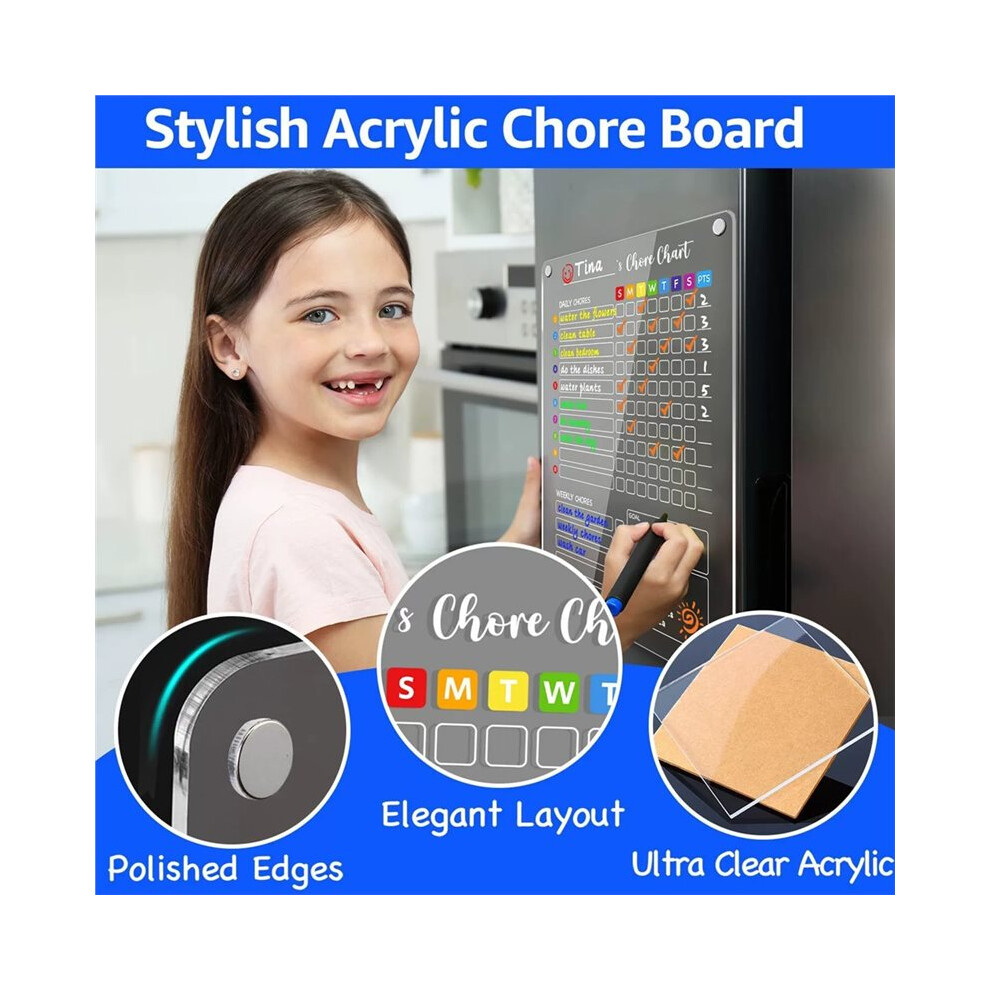 2 Pcs Acrylic Magnetic Chore Chart, Chore Board, Dry Erase Chore Chart, 11.8"X15.7" Transparent Erasable Reward Chart