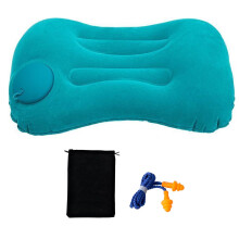 Inflatable Travel Pillow with Quick Press Inflation, Ultralight Neck Support for Camping, Turquoise with Storage Bag and Earplugs